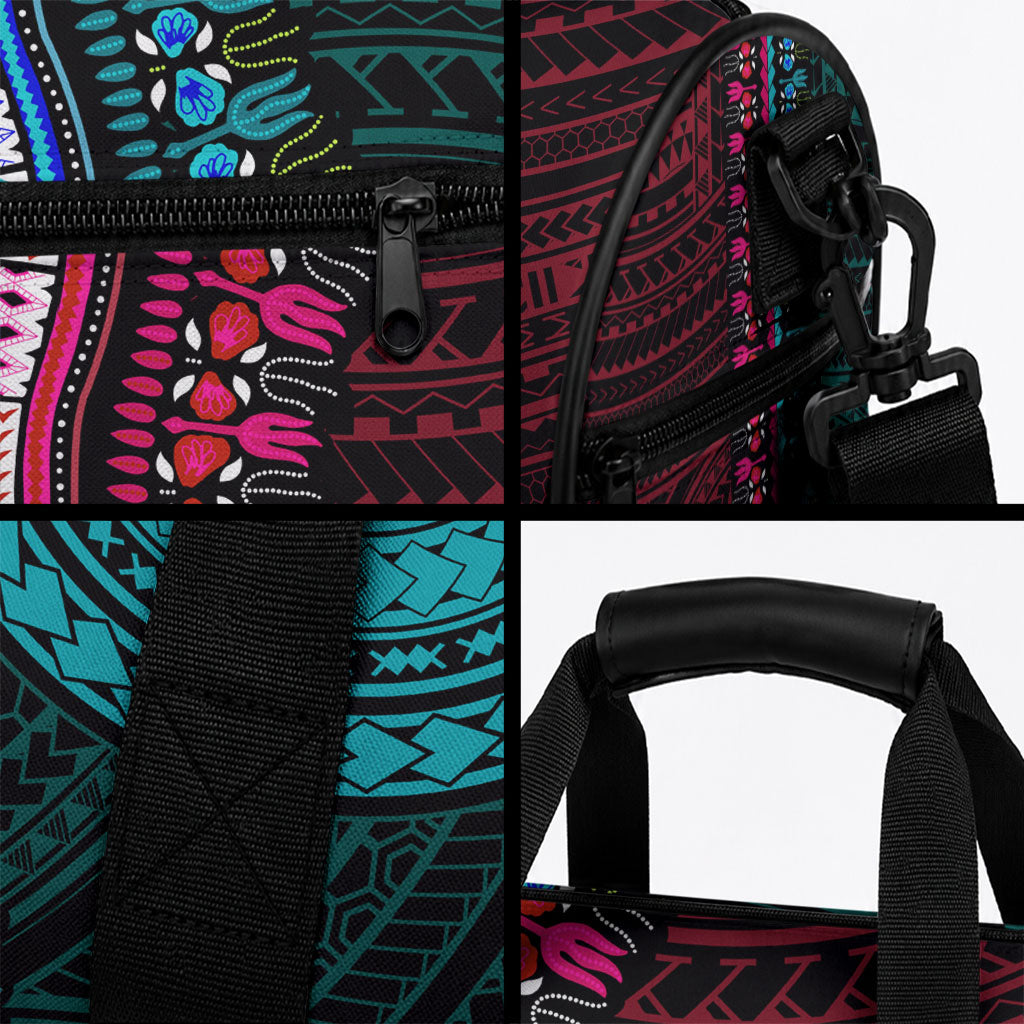 African Dashiki With Polynesian Pattern Teal Pink Duffle Bag LT9 - Polynesian Pride