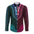 African Dashiki Long Sleeve Button Shirt With Polynesian Pattern - Half Teal and Pink LT9 Unisex Teal and Pink - Polynesian Pride