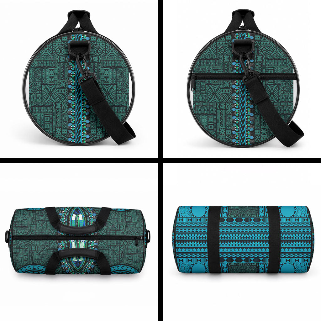 African Dashiki With Tapa Pattern - Teal Duffle Bag LT9 - Polynesian Pride