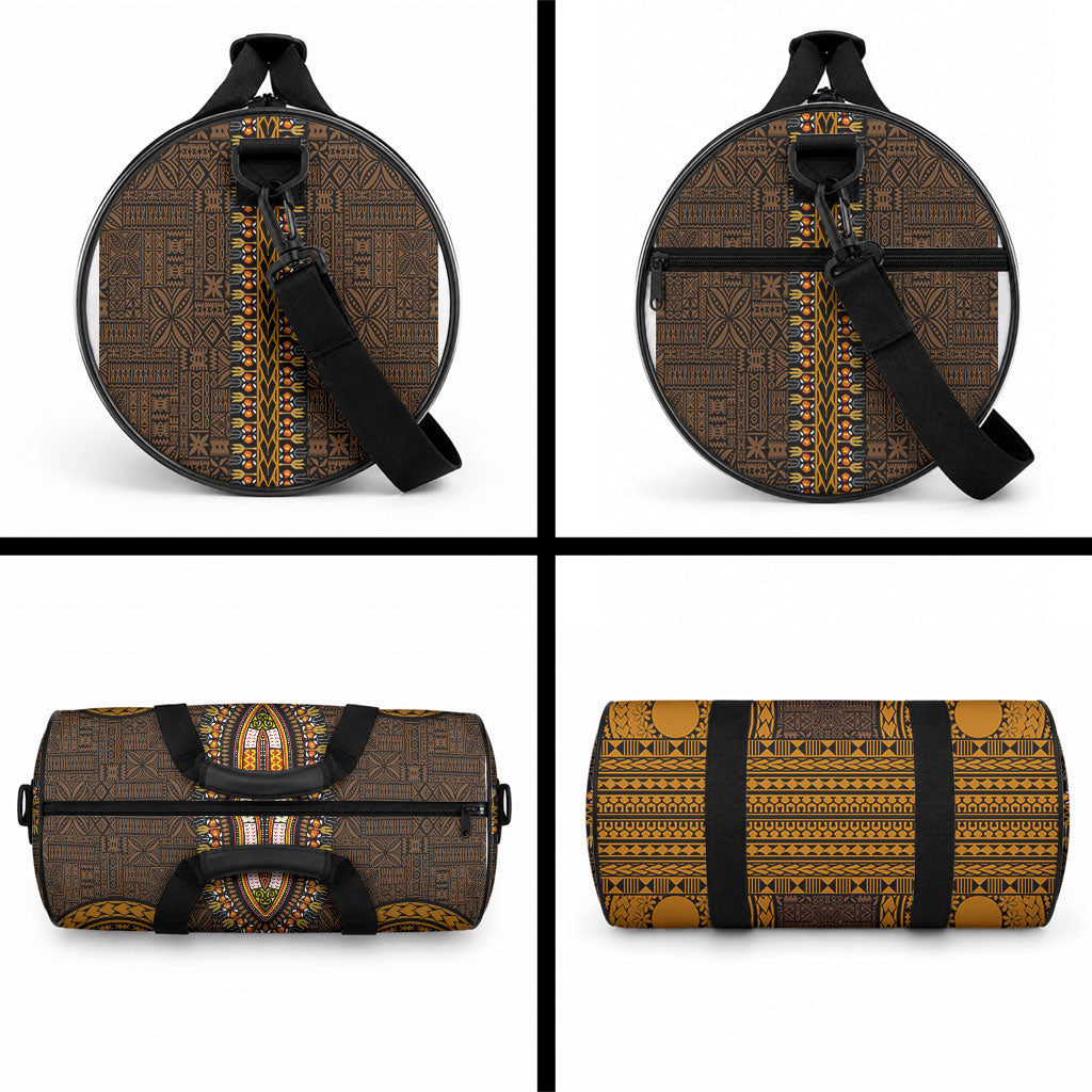 African Dashiki With Tapa Pattern - Gold Duffle Bag LT9 - Polynesian Pride