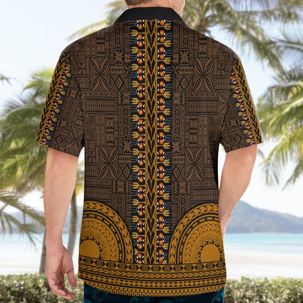 African Dashiki Hawaiian Shirt With Tapa Pattern - Gold LT9 - Polynesian Pride