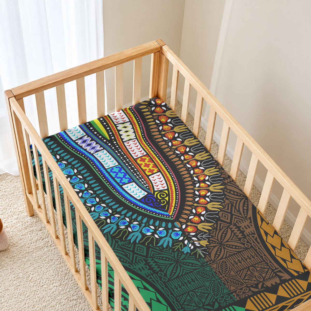 African Dashiki With Tapa Pattern - Green Gold Baby Bed Cover LT9 - Polynesian Pride