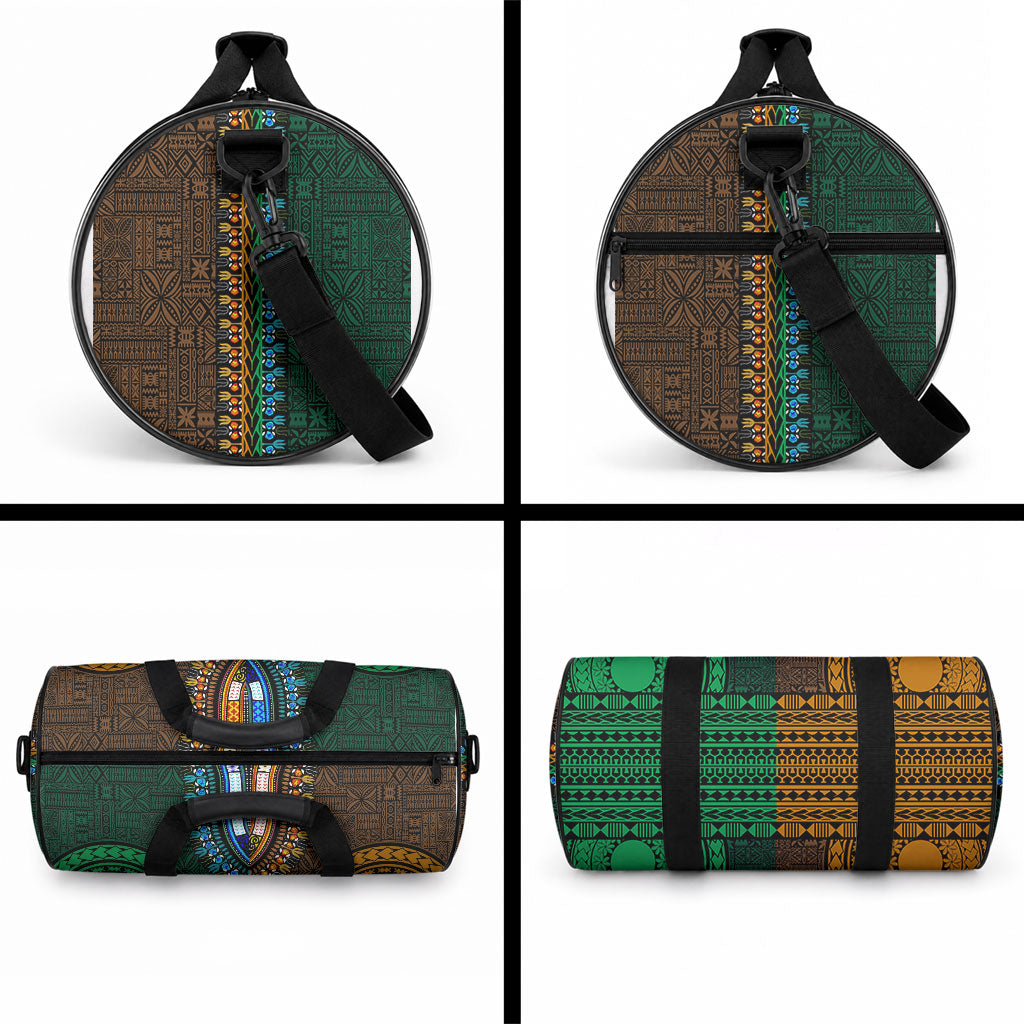 African Dashiki With Tapa Pattern - Green Gold Duffle Bag LT9 - Polynesian Pride