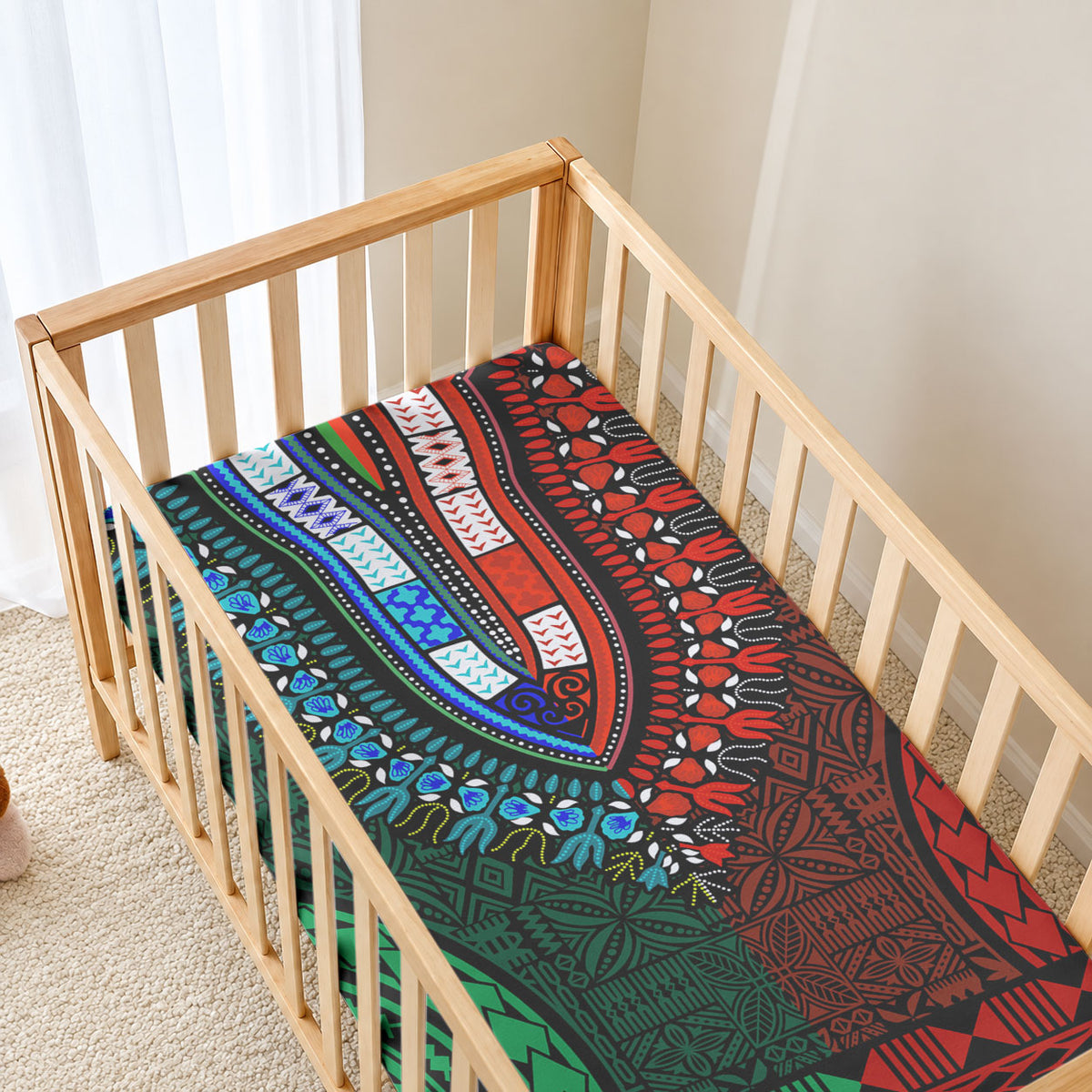 African Dashiki With Tapa Pattern - Green Red Baby Bed Cover LT9 - Polynesian Pride