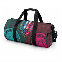African Dashiki With Tapa Pattern - Teal Pink Duffle Bag LT9 - Polynesian Pride
