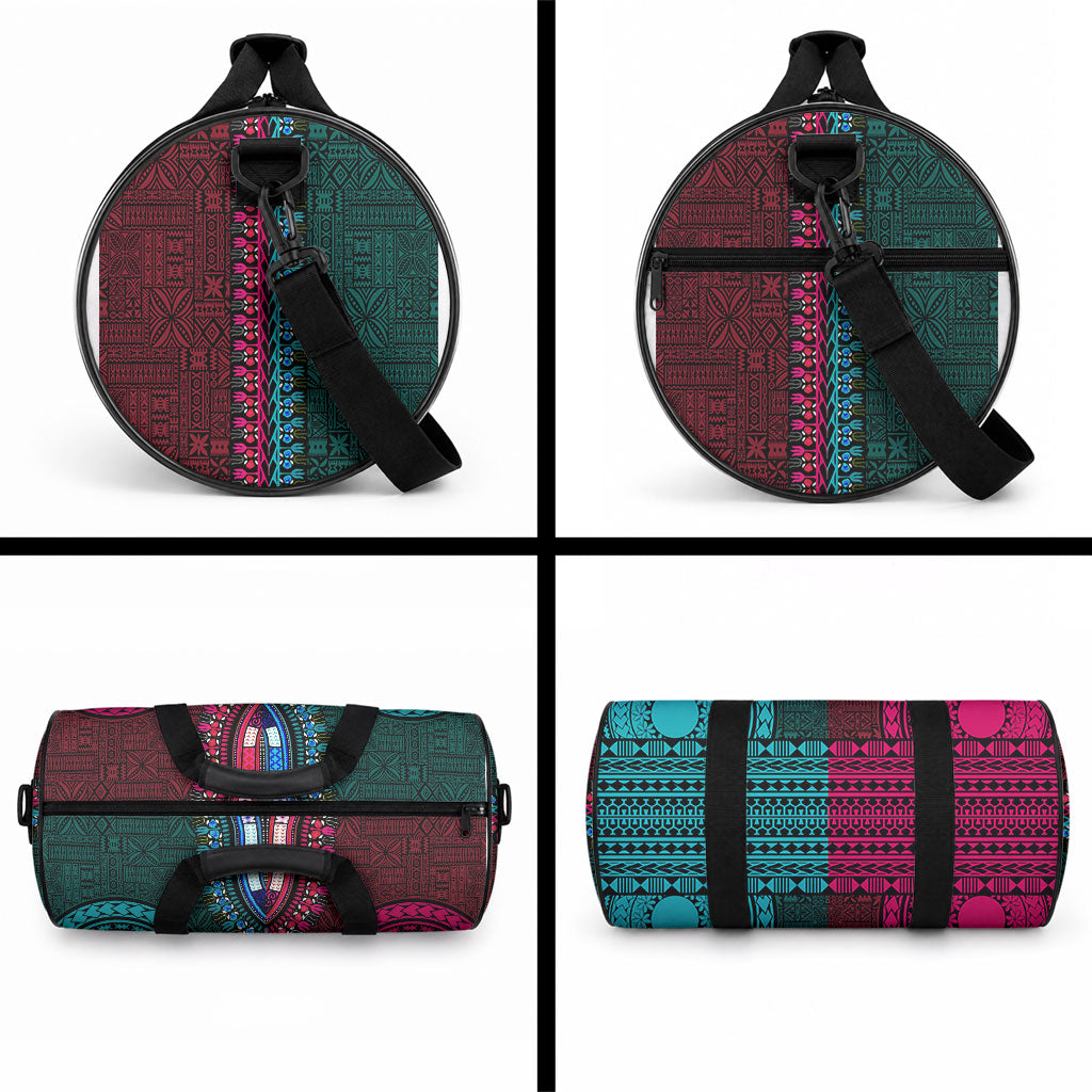 African Dashiki With Tapa Pattern - Teal Pink Duffle Bag LT9 - Polynesian Pride
