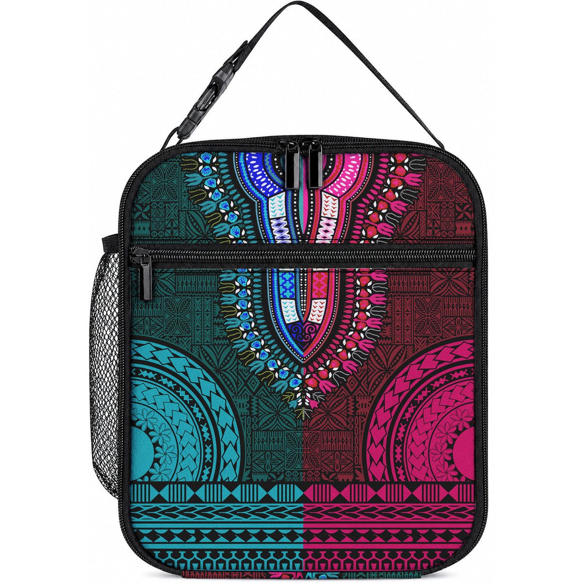 African Dashiki With Tapa Pattern - Teal Pink Lunch Bag LT9 10.2 × 8.3 × 4.3 inch Teal and Pink - Polynesian Pride