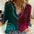African Dashiki Women Casual Shirt With Tapa Pattern - Half Teal and Pink LT9 Female Teal and Pink - Polynesian Pride