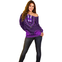 African Dashiki Off Shoulder Sweater With Tapa Pattern - Purple LT9 - Polynesian Pride