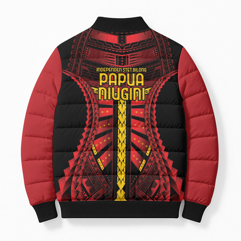 Independen Stet bilong Papua Niugini 1975 Bomber Puffer Jacket Red Tribal Papua New Guinea Province Flag LT9 - Polynesian Pride