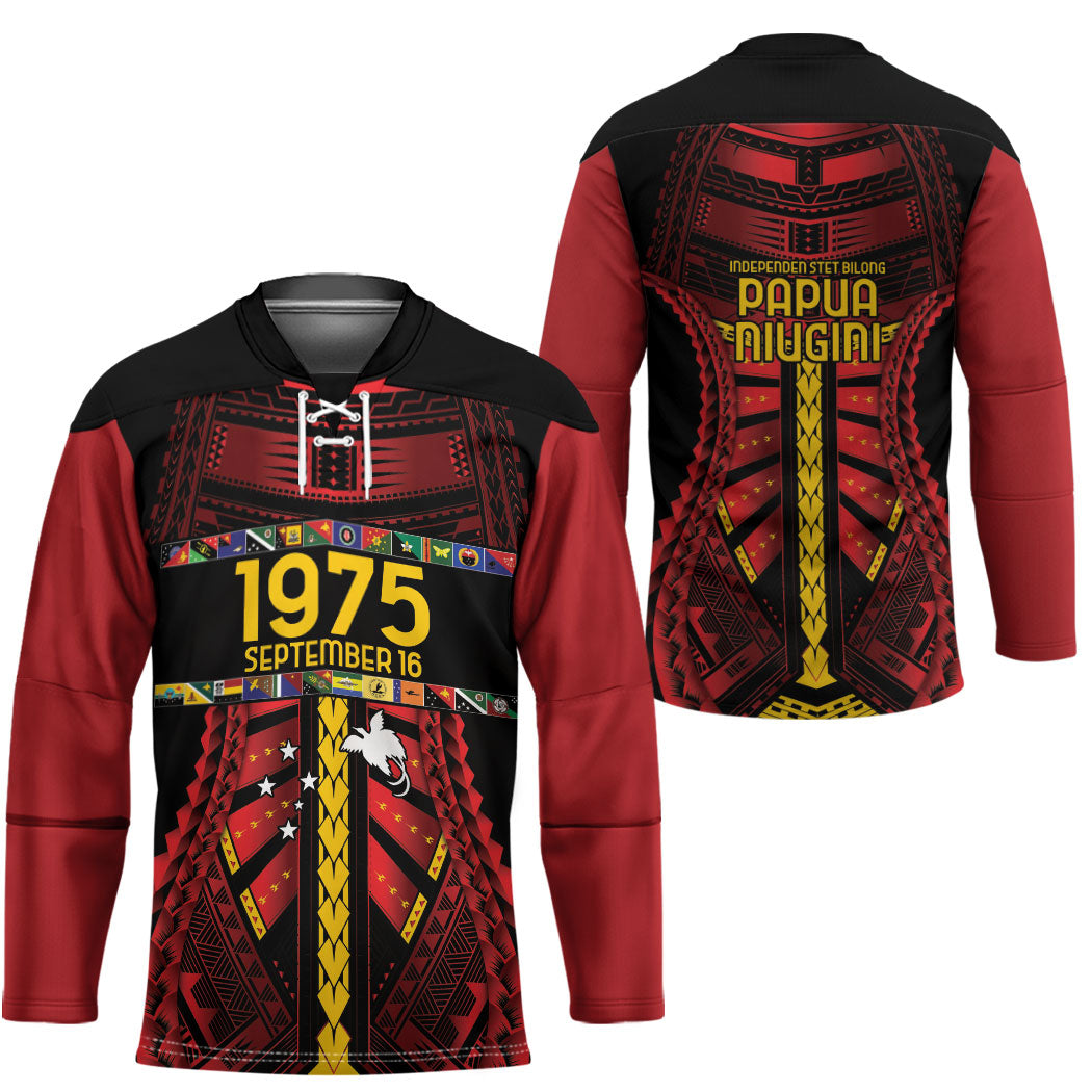 Independen Stet bilong Papua Niugini 1975 Hockey Jersey Red Tribal Papua New Guinea Province Flag LT9 - Polynesian Pride