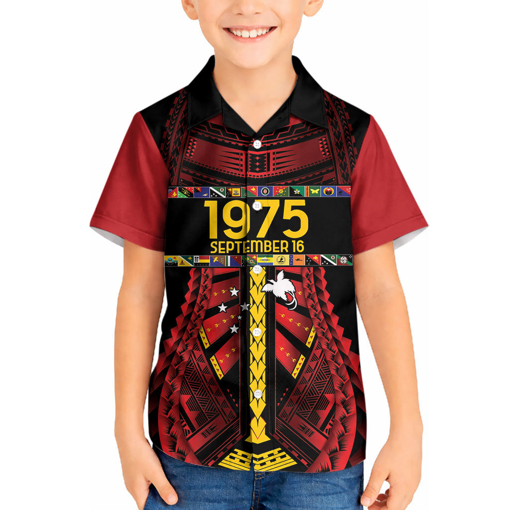 Independen Stet bilong Papua Niugini 1975 Kid Hawaiian Shirt Red Tribal Papua New Guinea Province Flag LT9 Kid Red - Polynesian Pride