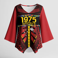 Independen Stet bilong Papua Niugini 1975 Kimono Sleeve Blouse Red Tribal Papua New Guinea Province Flag LT9 Female Red - Polynesian Pride