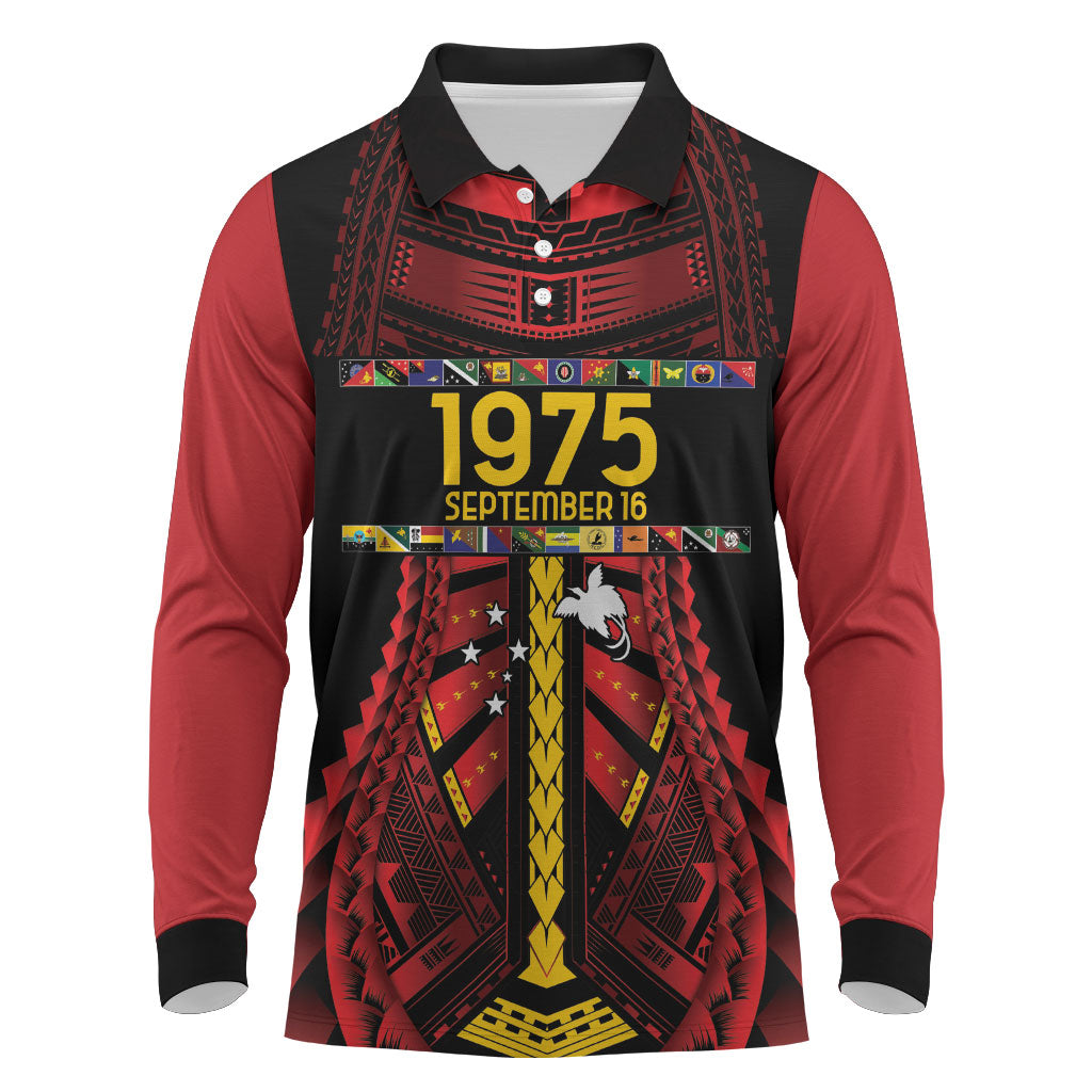 Independen Stet bilong Papua Niugini 1975 Long Sleeve Polo Shirt Red Tribal Papua New Guinea Province Flag LT9 Red - Polynesian Pride
