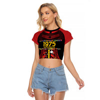 Independen Stet bilong Papua Niugini 1975 Raglan Cropped T Shirt Red Tribal Papua New Guinea Province Flag LT9 Female Red - Polynesian Pride