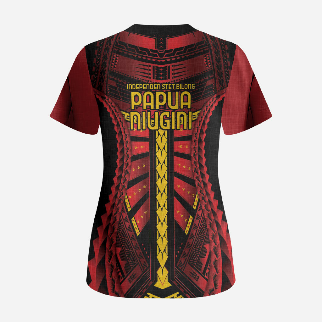 Independen Stet bilong Papua Niugini 1975 Scrub Top Red Tribal Papua New Guinea Province Flag LT9 - Polynesian Pride
