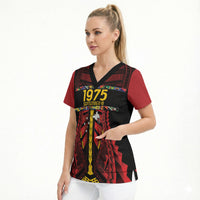 Independen Stet bilong Papua Niugini 1975 Scrub Top Red Tribal Papua New Guinea Province Flag LT9 - Polynesian Pride