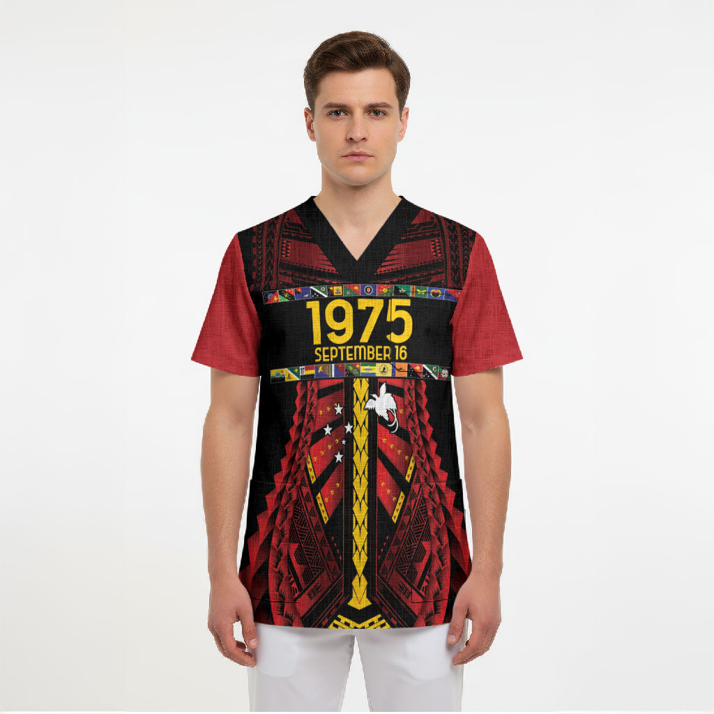 Independen Stet bilong Papua Niugini 1975 Scrub Top Red Tribal Papua New Guinea Province Flag LT9 - Polynesian Pride
