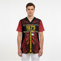 Independen Stet bilong Papua Niugini 1975 Scrub Top Red Tribal Papua New Guinea Province Flag LT9 - Polynesian Pride