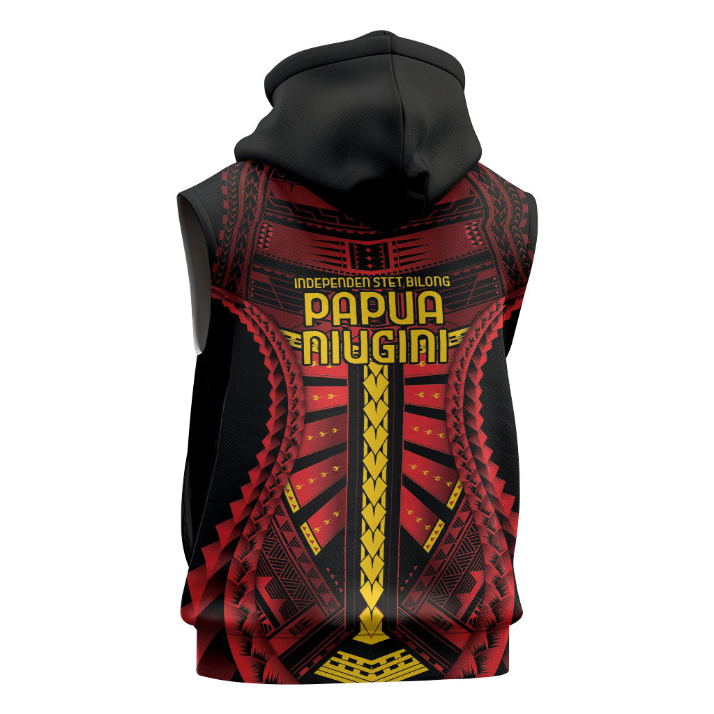 Independen Stet bilong Papua Niugini 1975 Sleeveless Hoodie Red Tribal Papua New Guinea Province Flag LT9 - Polynesian Pride