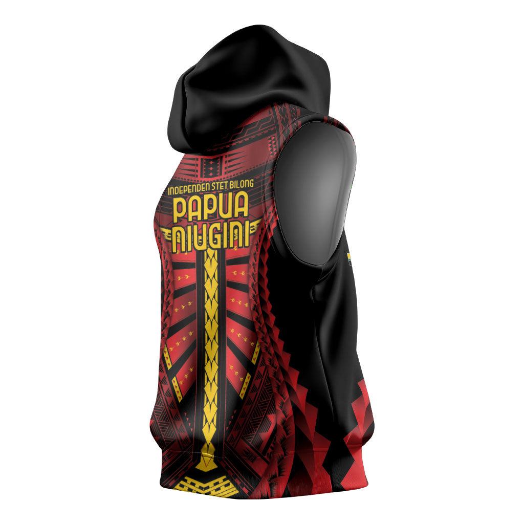 Independen Stet bilong Papua Niugini 1975 Sleeveless Hoodie Red Tribal Papua New Guinea Province Flag LT9 - Polynesian Pride