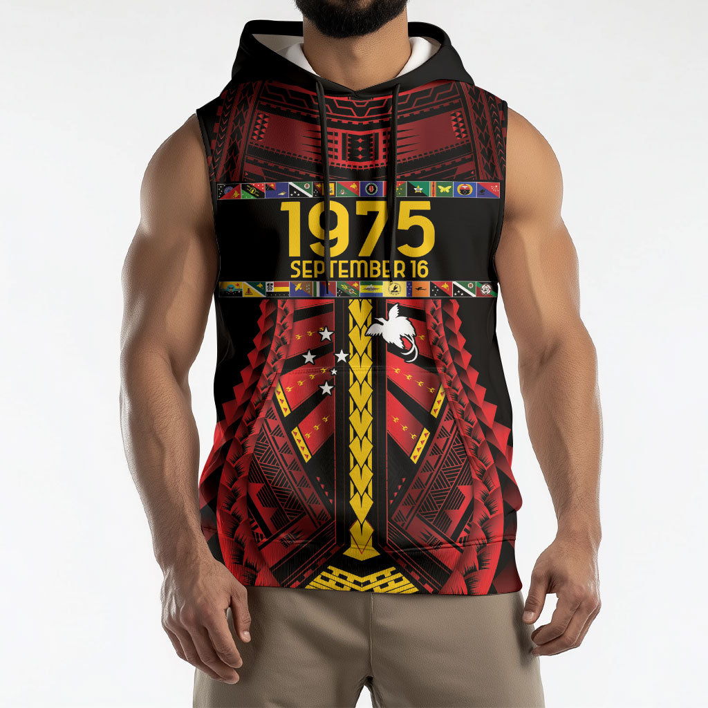 Independen Stet bilong Papua Niugini 1975 Sleeveless Hoodie Red Tribal Papua New Guinea Province Flag LT9 - Polynesian Pride