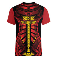 Independen Stet bilong Papua Niugini 1975 Women V-Neck T-Shirt Red Tribal Papua New Guinea Province Flag LT9 - Polynesian Pride