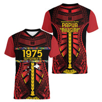 Independen Stet bilong Papua Niugini 1975 Women V-Neck T-Shirt Red Tribal Papua New Guinea Province Flag LT9 - Polynesian Pride