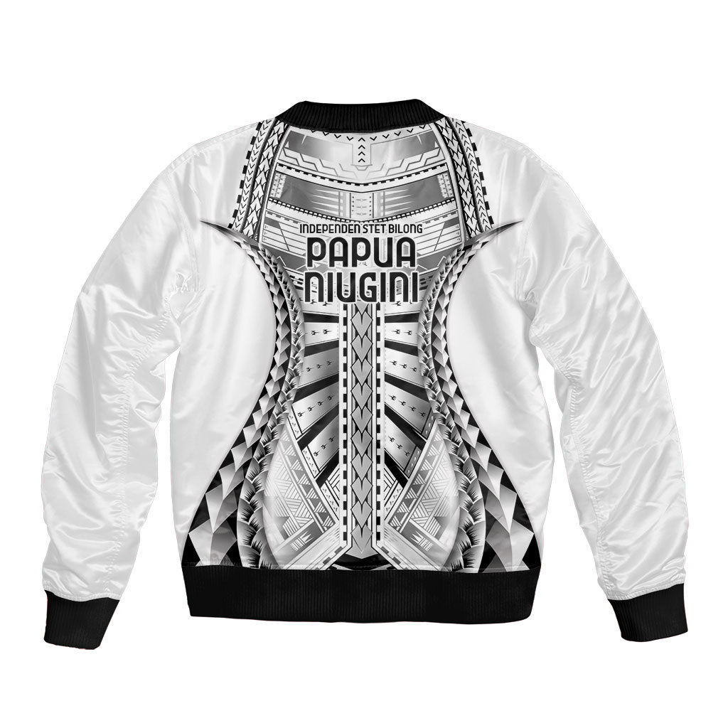 Independen Stet bilong Papua Niugini 1975 Bomber Jacket White Tribal Papua New Guinea Province Flag LT9 - Polynesian Pride
