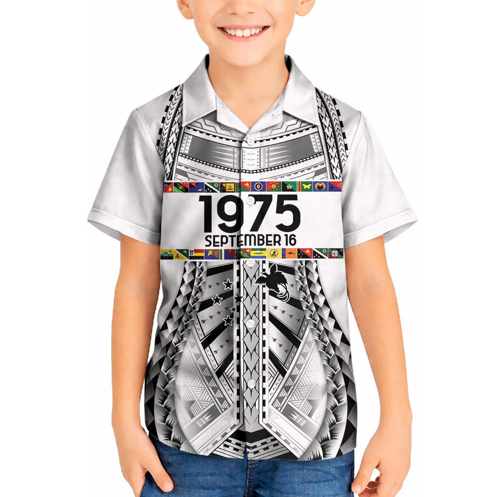 Independen Stet bilong Papua Niugini 1975 Kid Hawaiian Shirt White Tribal Papua New Guinea Province Flag LT9 Kid White - Polynesian Pride