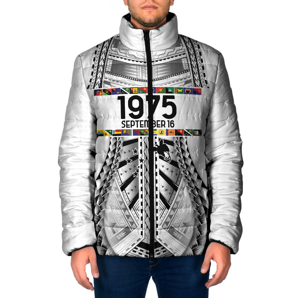 Independen Stet bilong Papua Niugini 1975 Padded Jacket White Tribal Papua New Guinea Province Flag LT9 Men White - Polynesian Pride
