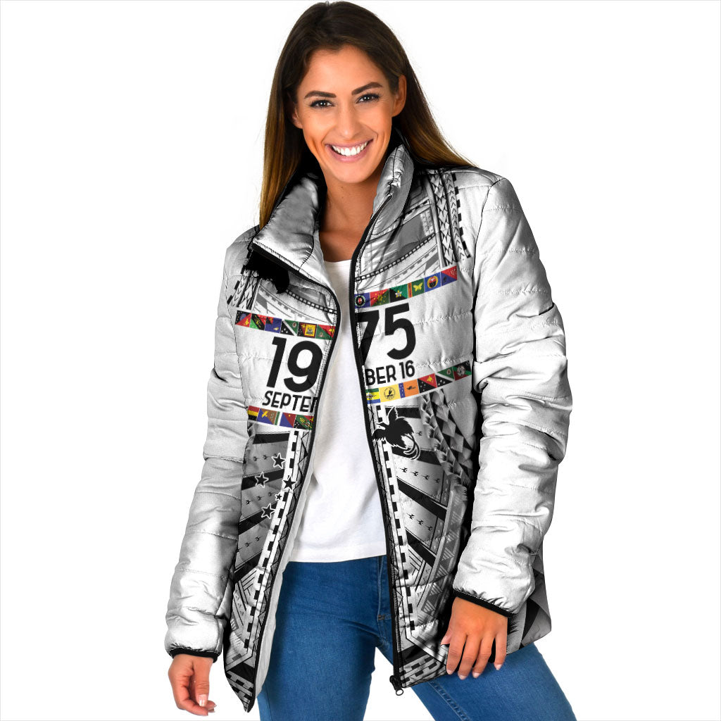 Independen Stet bilong Papua Niugini 1975 Padded Jacket White Tribal Papua New Guinea Province Flag LT9 Women White - Polynesian Pride