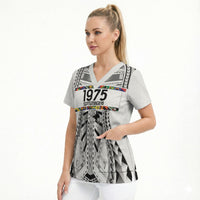 Independen Stet bilong Papua Niugini 1975 Scrub Top White Tribal Papua New Guinea Province Flag LT9 - Polynesian Pride