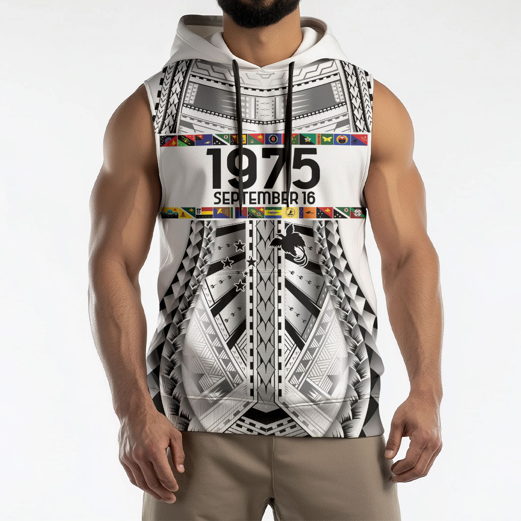 Independen Stet bilong Papua Niugini 1975 Sleeveless Hoodie White Tribal Papua New Guinea Province Flag LT9 - Polynesian Pride