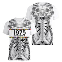 Independen Stet bilong Papua Niugini 1975 Women V-Neck T-Shirt White Tribal Papua New Guinea Province Flag LT9 - Polynesian Pride