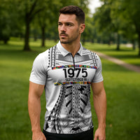 Independen Stet bilong Papua Niugini 1975 Zipper Polo Shirt White Tribal Papua New Guinea Province Flag LT9 - Polynesian Pride