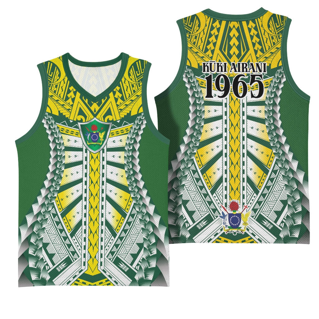 Cook Islands 1965 National Pride Basketball Jersey Green Yellow Tribal Pattern LT9 - Polynesian Pride