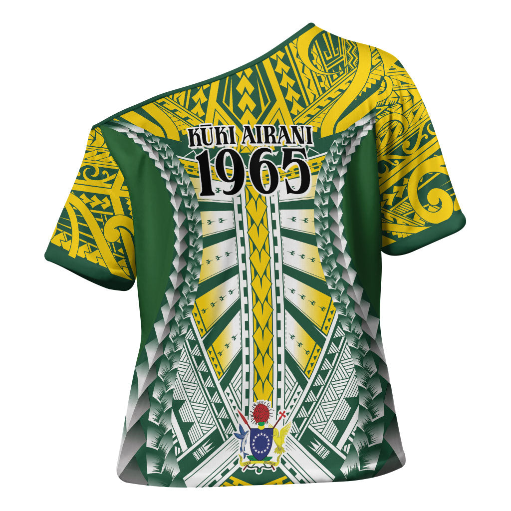Cook Islands 1965 National Pride Cross Shoulder Shirt Green Yellow Tribal Pattern LT9 - Polynesian Pride