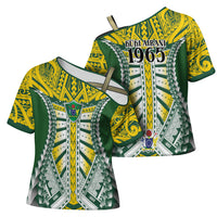 Cook Islands 1965 National Pride Cross Shoulder Shirt Green Yellow Tribal Pattern LT9 - Polynesian Pride
