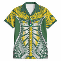 Cook Islands 1965 National Pride Hawaiian Shirt Green Yellow Tribal Pattern LT9 Green - Polynesian Pride