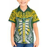 Cook Islands 1965 National Pride Hawaiian Shirt Green Yellow Tribal Pattern LT9 - Polynesian Pride
