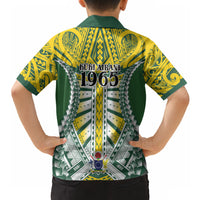 Cook Islands 1965 National Pride Hawaiian Shirt Green Yellow Tribal Pattern LT9 - Polynesian Pride