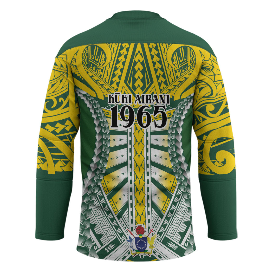 Cook Islands 1965 National Pride Hockey Jersey Green Yellow Tribal Pattern LT9 - Polynesian Pride