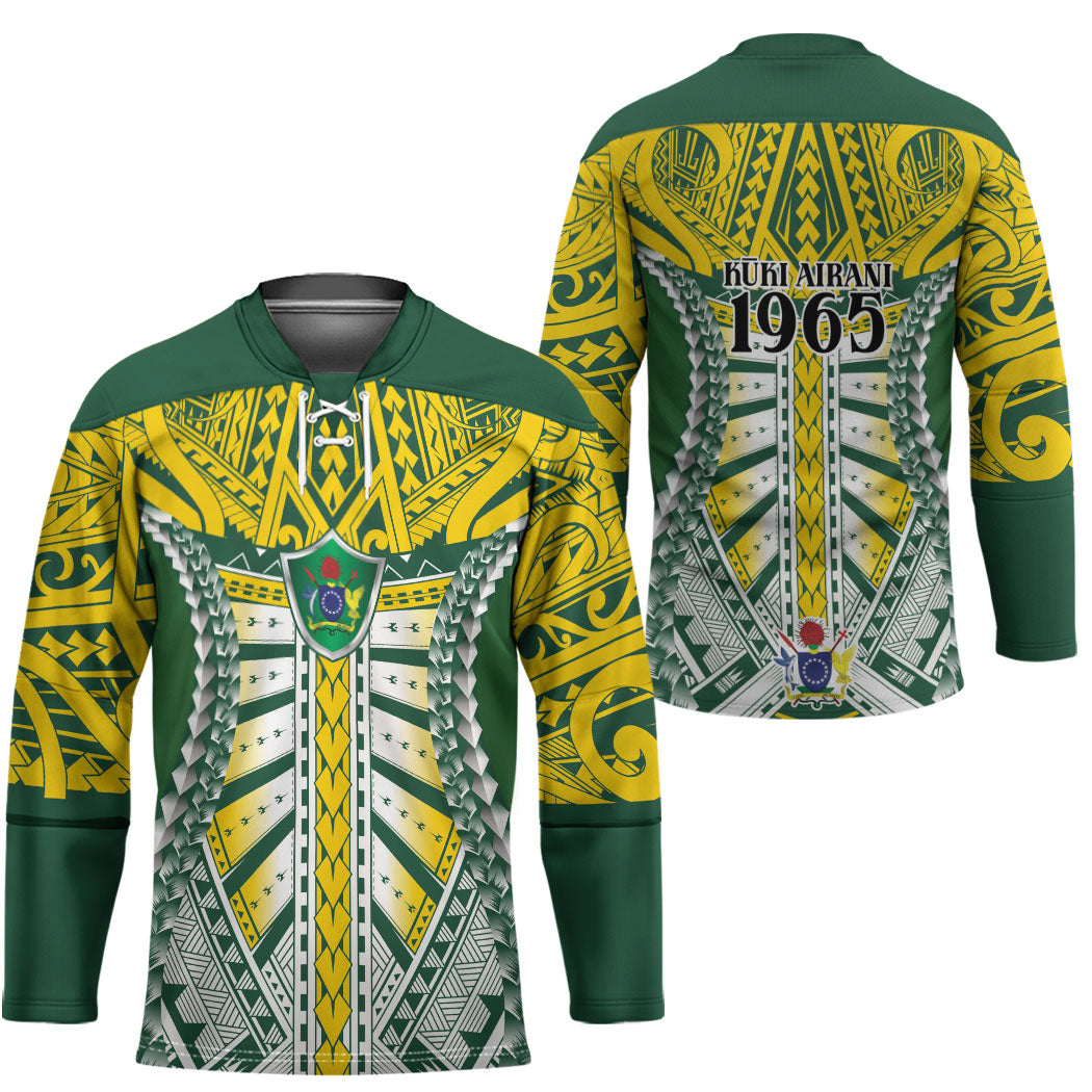 Cook Islands 1965 National Pride Hockey Jersey Green Yellow Tribal Pattern LT9 - Polynesian Pride