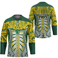 Cook Islands 1965 National Pride Hockey Jersey Green Yellow Tribal Pattern LT9 - Polynesian Pride
