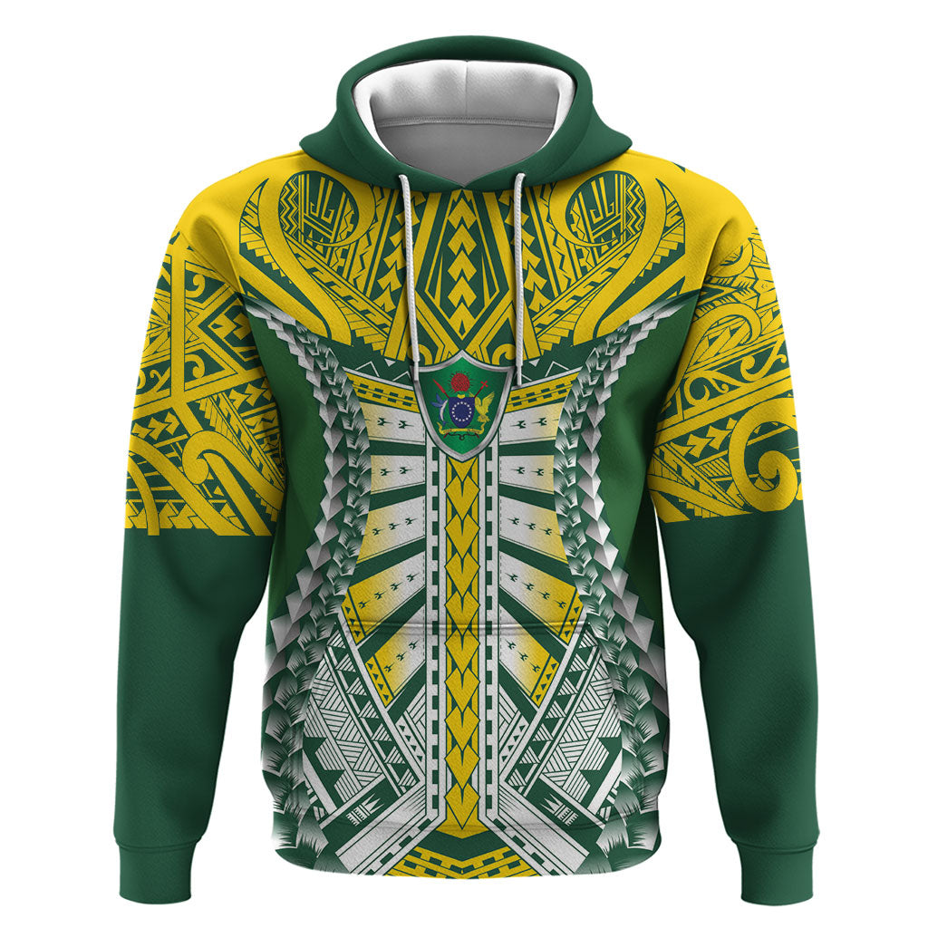 Cook Islands 1965 National Pride Hoodie Green Yellow Tribal Pattern LT9 Pullover Hoodie Green - Polynesian Pride