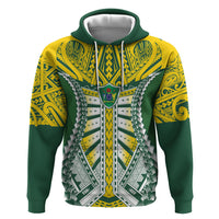 Cook Islands 1965 National Pride Hoodie Green Yellow Tribal Pattern LT9 Pullover Hoodie Green - Polynesian Pride
