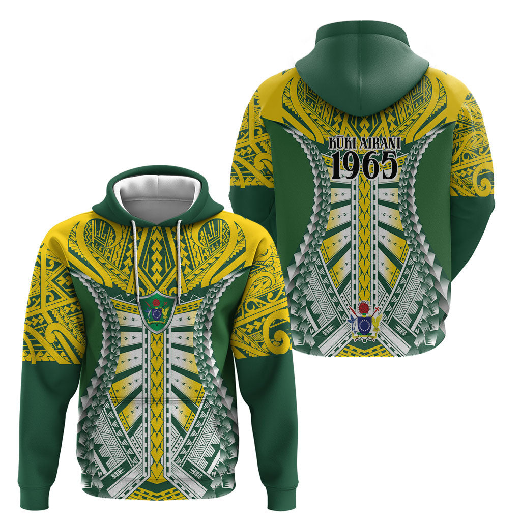 Cook Islands 1965 National Pride Hoodie Green Yellow Tribal Pattern LT9 - Polynesian Pride