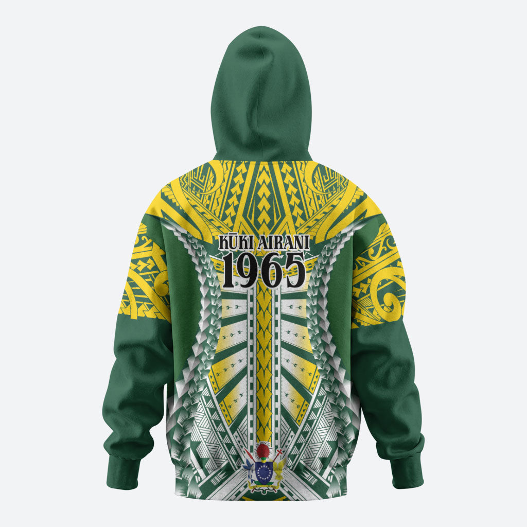 Cook Islands 1965 National Pride Hoodie Green Yellow Tribal Pattern LT9 - Polynesian Pride