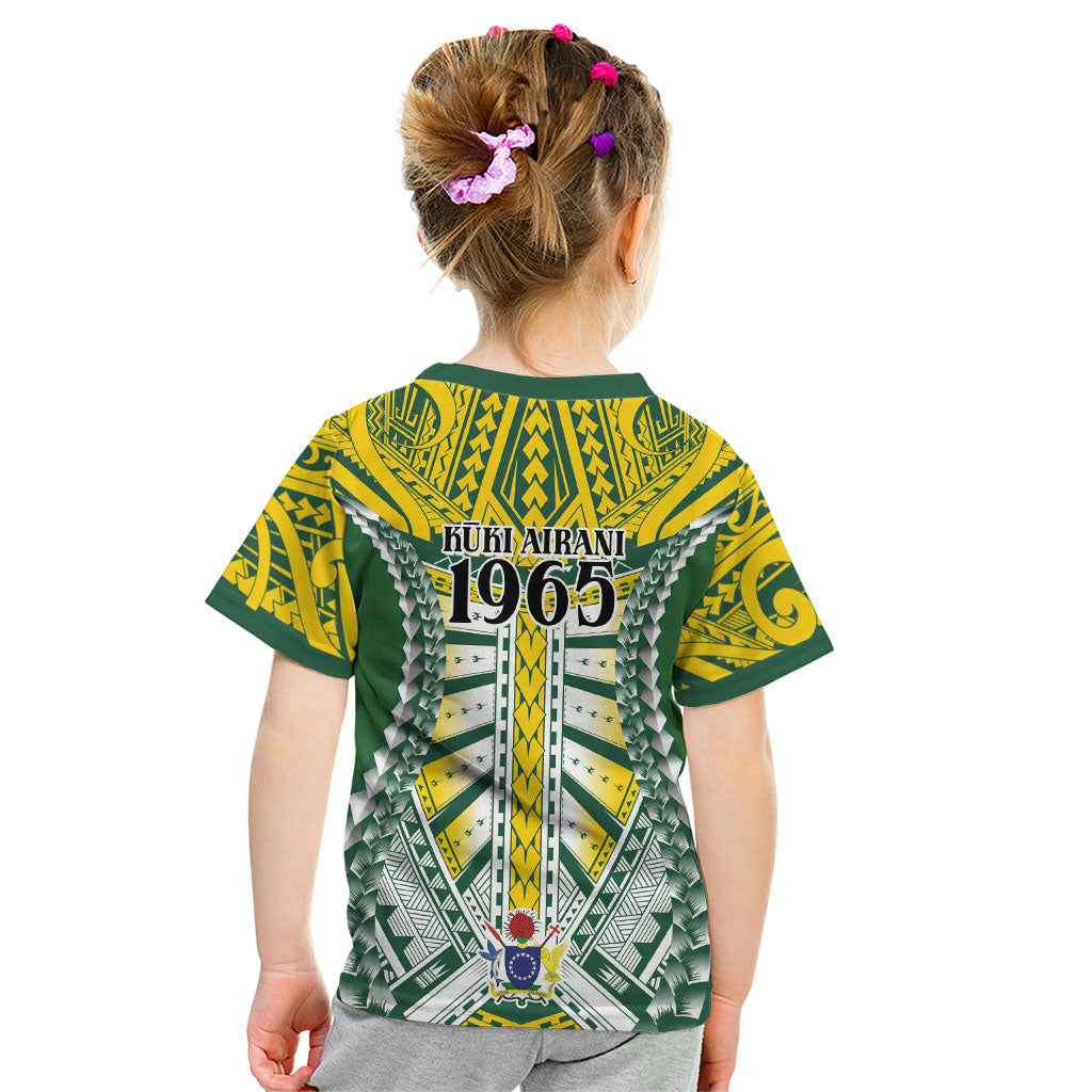 Cook Islands 1965 National Pride Kid T Shirt Green Yellow Tribal Pattern LT9 - Polynesian Pride